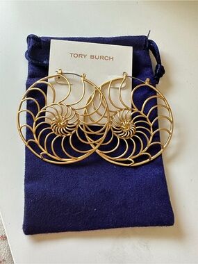 Tory Burch Gold Nautilus Openwork Hoop Earrings